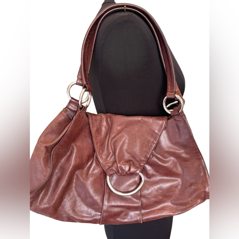 HOBO brown leather bag with silver buckle ring